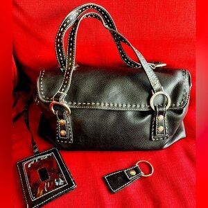 Tommy Hilfiger Black Handbag/double Handle W/attached Credit Card Holder Vintage